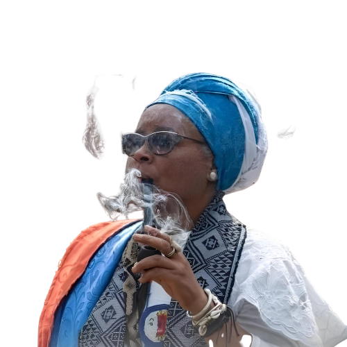 Ilustração de uma mulher negra/indígena com tranças longas e brincos coloridos, olhando para frente.